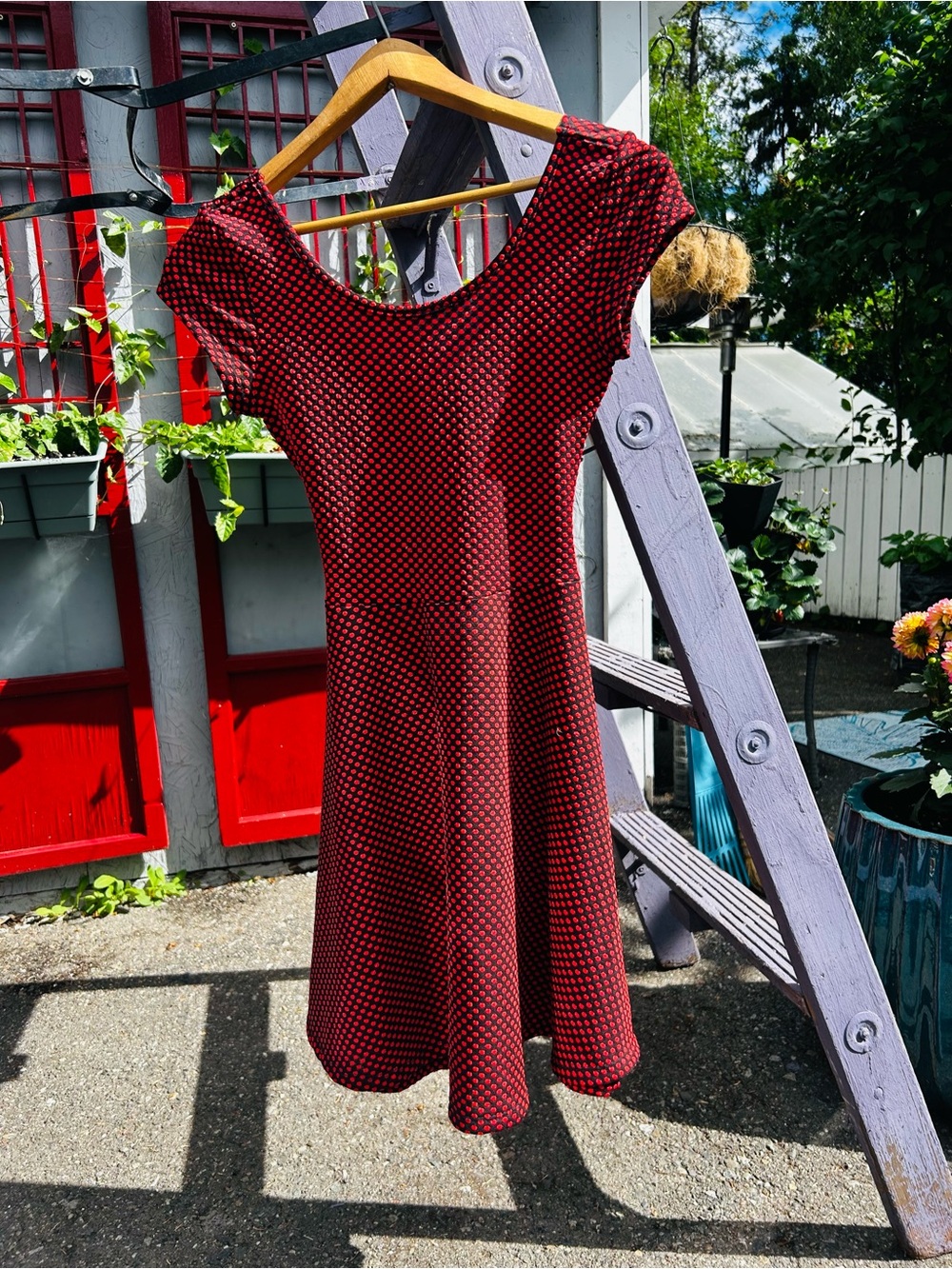 Women’s Burgundy Polka Dot Fit & Flare Mini Dress